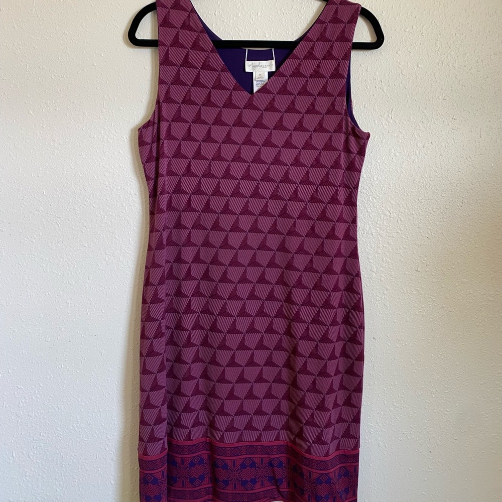 Reversible sleeveless dress. Magenta pattern or purple with border detail.